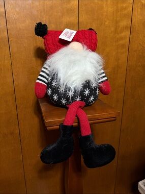 Peppermint Square- Holiday Gnome Plush Decor - Red, Black,White with Snowflakes